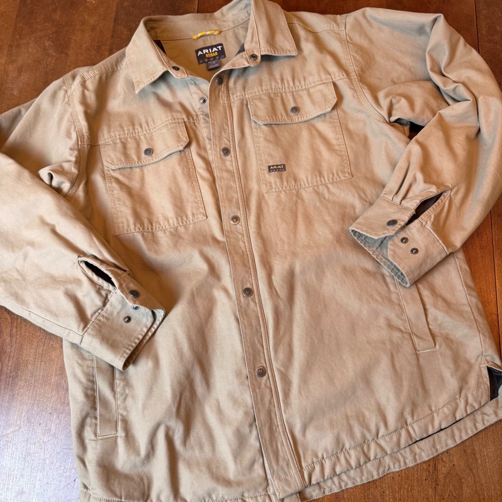 Ariat Shirt Jacket Mens L Tan Rebar Canvas Shirt Jkt Fleece Lined 10052426 Snap